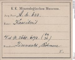 Etiketten zu Kassiterit (NHMW-MIN-Ah633)